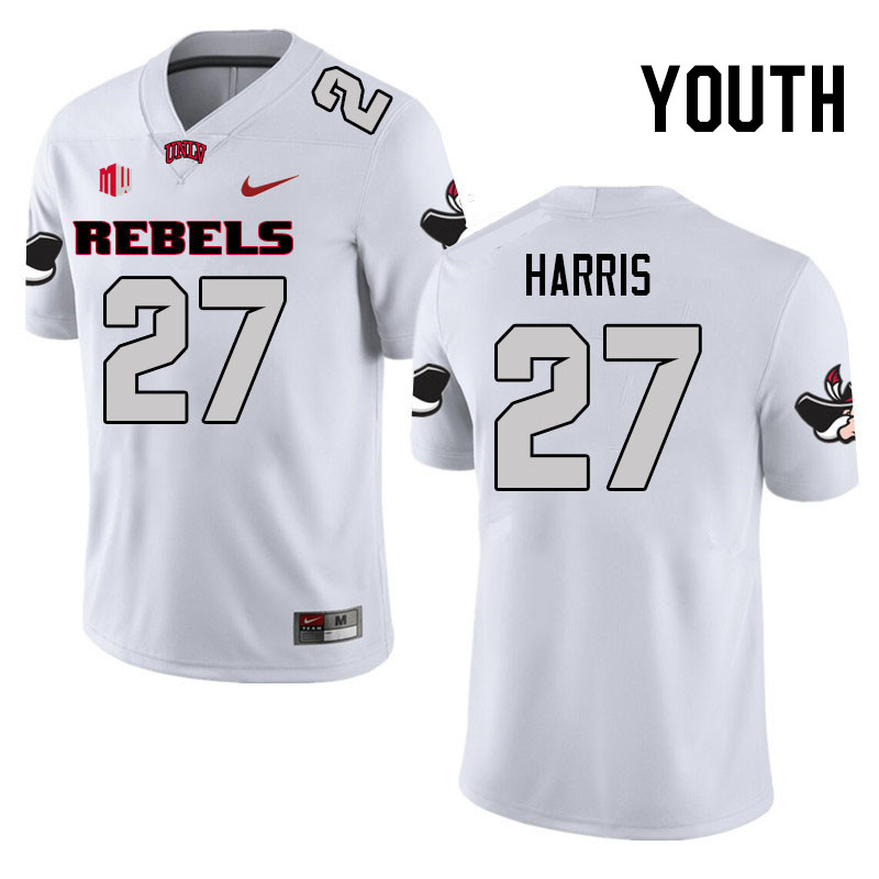 Youth #27 BJ Harris UNLV Rebels College Football Jerseys Stitched Sale-White